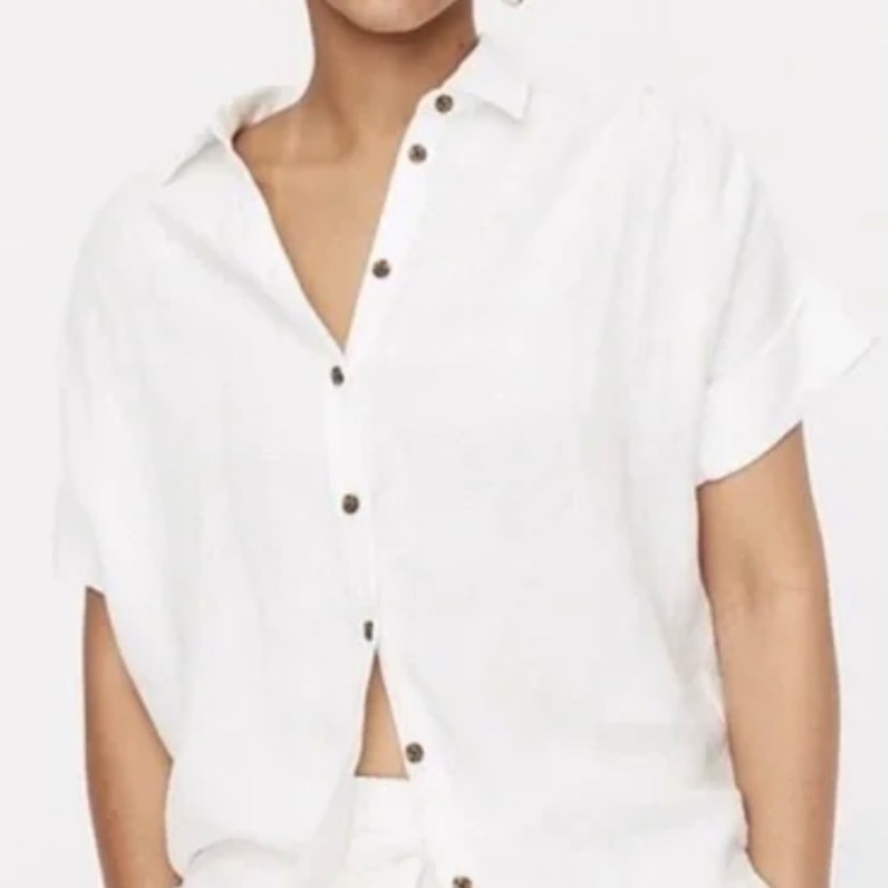 J.Crew Relaxed Linen Button-Up Shirt – White – Size Medium - Picture 8 of 9